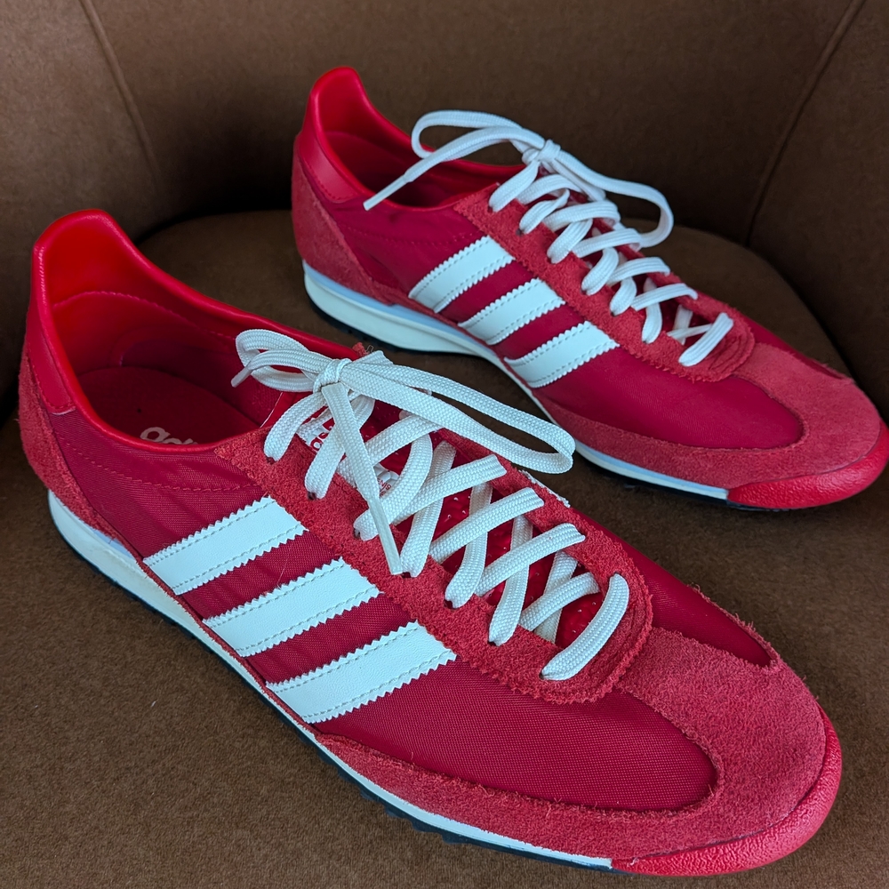 Adidas Women's Red and White Sneakers